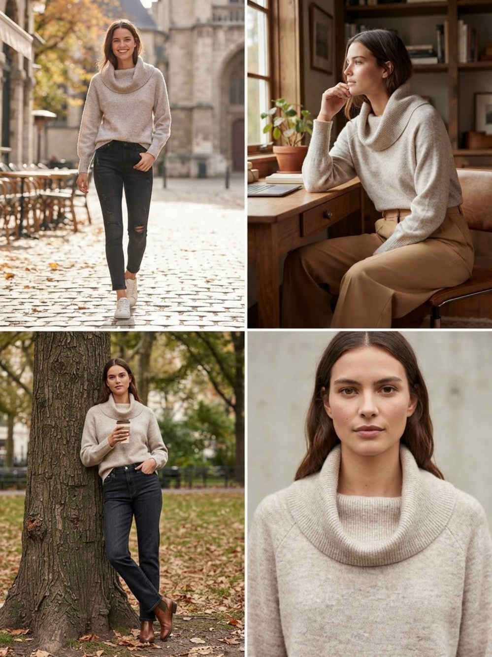 H&M Women's Cozy Cowl Neck Pullover Sweater Beige Knit Size Large L